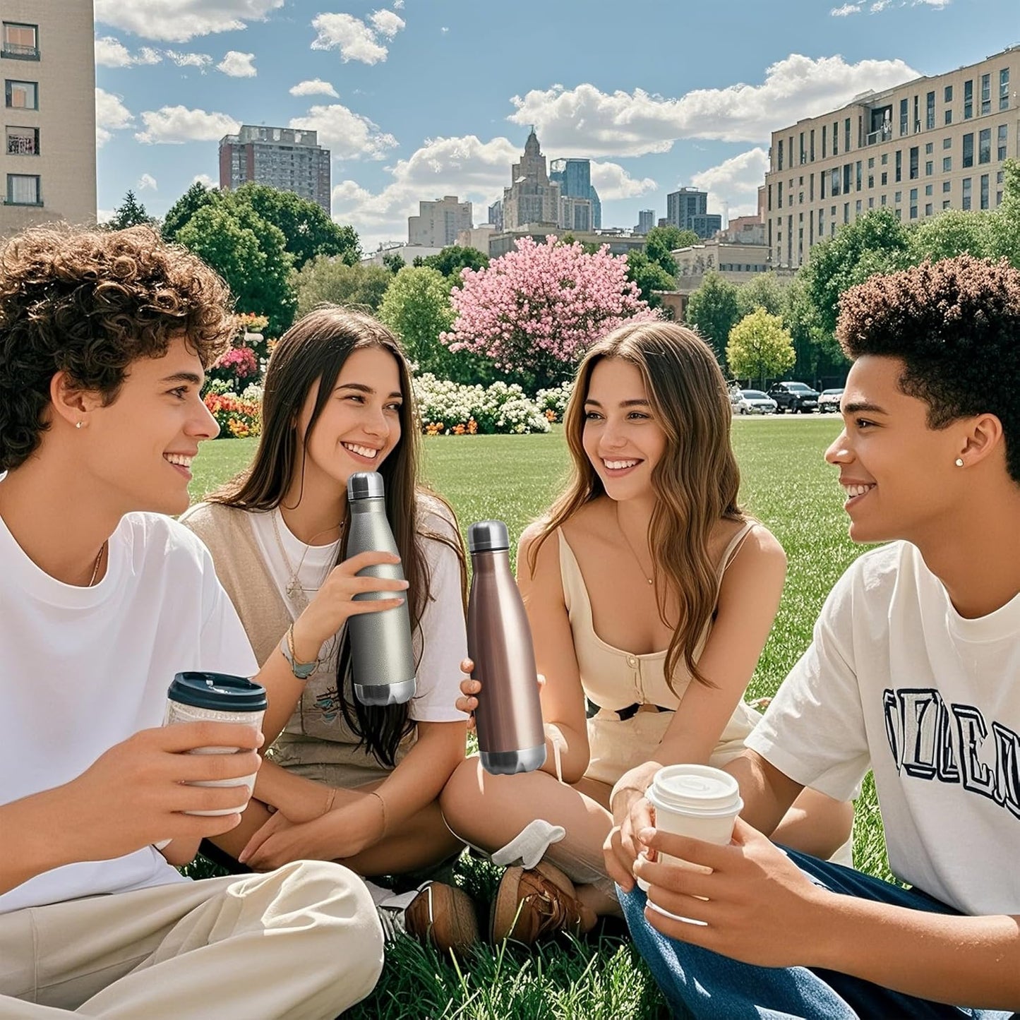 17Oz Sport Water Bottle 12 Pack Vacuum Insulated Stainless Steel Leak-Proof Double Wall Cola Shape Water Bottle,Keep Drinks Hot & Cold (Cold Gray,12 Pack)