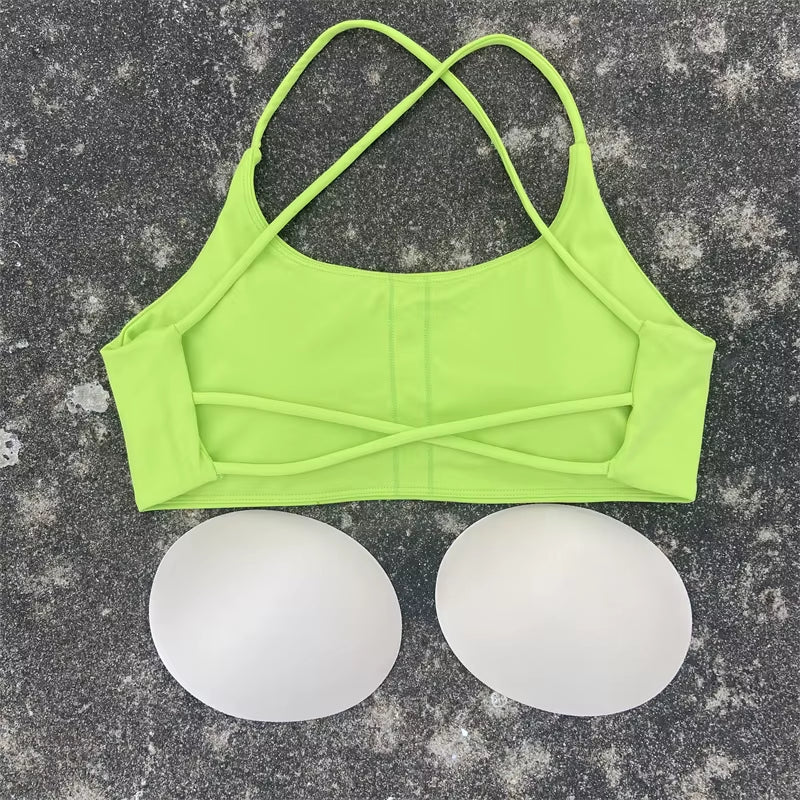 Sports Bra Women Cross Straps Gym Workout Crop Top Sexy Yoga Vest High Impact Fitness Bralette Push up Running Padded Underwear