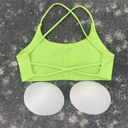 Sports Bra Women Cross Straps Gym Workout Crop Top Sexy Yoga Vest High Impact Fitness Bralette Push up Running Padded Underwear